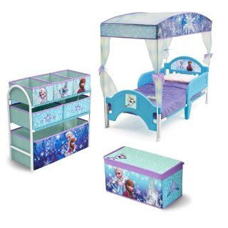 DISNEY FROZEN Room in a Box  Toddler Canopy Bed, Toy Box, Multi Bin Organizer Princess Anna Children Bed Toy Playset  