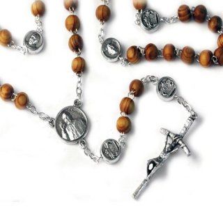 Pope Francis Centerpiece and Wood Beaded Rosary   Length 15.5 Inches   MADE IN ITALY Jewelry Sets Jewelry