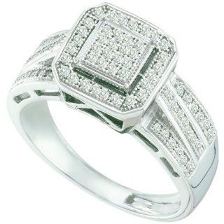 0.25 Carat (ctw) 10k White Gold Round White Diamond Ladies Micro Pave Bridal Engagement Ring Jewelry