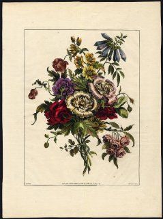 Antique Master Print BOUQUET FLOWER ROSE Tessier Avril c.1810   Etchings Prints