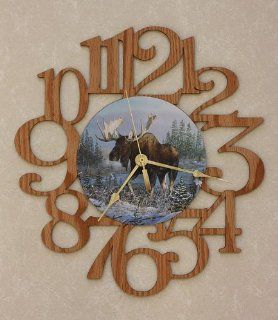 MOOSE ~ LARGE Decorative OAK PHOTO WALL CLOCK ~ Great Gift Idea for a MOOSE Enthusiast   Large Rustic Wall Clock