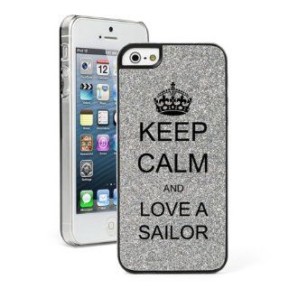 Silver Apple iPhone 5 5s Glitter Bling Hard Case Cover 5G311 Keep Calm and Love A Sailor Cell Phones & Accessories