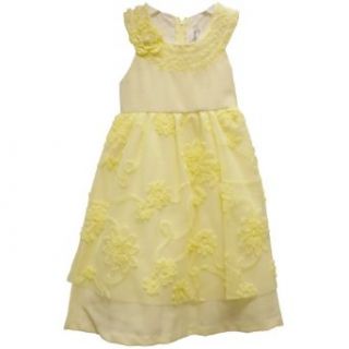 Rare Editions Girls 4 6X Linen Soutache Dress (5, Yellow) Clothing