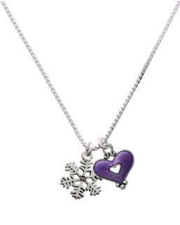 Snowflake and Translucent Purple Heart Charm Necklace [Jewelry] Jewelry