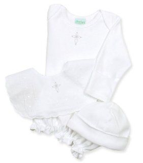 Chez Ami by Patsy Aiken Designs Layette Infant Gown, Hat, and Bib Set  White w/ Cross Embroidery Size 3M Clothing