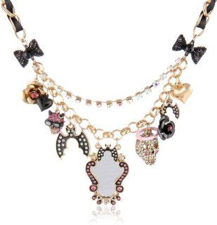 Betsey Johnson "Angel Devil" Mirror Multi Charm Necklace, 19" Jewelry