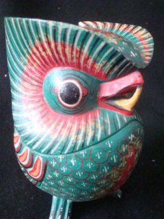 Bright Colored Wooden Owl Statue 6" X 5" X 5"  