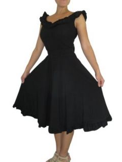 Skelapparel 60's Vintage Retro Little Ruffled Wide Neck Black Dress (16)