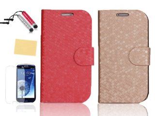 Nccypo 2Pcs Diamond Pattern Stand Leather Case Cover with Card Slots for Samsung Galaxy S3 i9300, with Screen Protectors and Stylus Cell Phones & Accessories