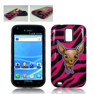 Samsung Galaxy S II S2 S 2 / SGH T989 T Mobile TMobile / Hercules Black and Pink Zebra Stripes with Brown Dog Chihuahua Animal Design Combo Dual Layer Hybrid 2 in 1 Snap On Hard Protective Cover and Silicone Skin Soft Gel Case Cell Phone Cell Phones &