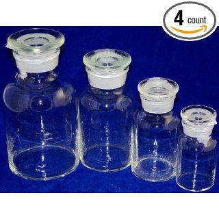 Glass Reagent Bottles Apothecary Style 4 Jar Set 60 125 250 500ml Science Lab Reagent Bottles