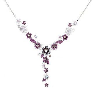 Glamorousky Purple Flower Necklace with Purple Swarovski Element Crystals   Inner circumference 42cm (990) Chain Necklaces Jewelry