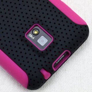 MINITURTLE, 2 in 1 Dual Layer Mesh Hybrid Hard Phone Case Cover and Clear Screen Protector Film for Android Smartphone TMobile G2x / LG Optimus 2x P 990 P 999 (Black / Pink) Cell Phones & Accessories