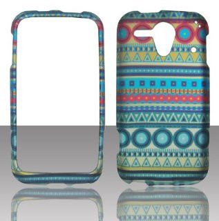 Blue Aztec Tribal 2D Rubberized Design for Kyocera Hydro Edge C5215 Cell Phone Snap On Hard Protective Case Cover Skin Faceplates Protector Cell Phones & Accessories