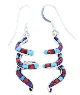 Genuine Sterling Silver Multicolor Inlay Hook Earrings Jewelry AW71278 SilverTribe Jewelry