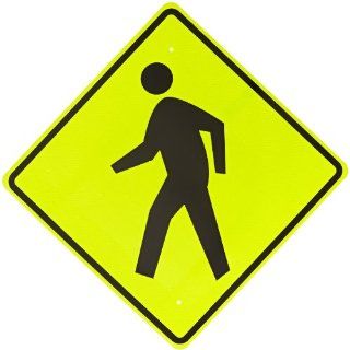 Brady 80067 30" Width x 30" Height B 995 Diamond Grade Reflective on Aluminum, Black on Reflective Yellow and Green Standard Traffic Sign, Pedestrians Pictogram Industrial Warning Signs