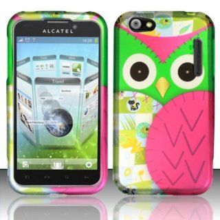 Green Pink Owl Hard Case Snap On Rubberized Cover For Alcatel One Touch Ultra 995 Cell Phones & Accessories