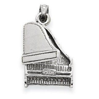 14k White Gold 3 D Grand Piano W/Moveable Lid Pendant Jewelry