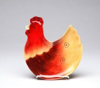 7.88 inch Wide Red, Orange and Gold Chicken Collectible Dessert Plate   Decorative Plates
