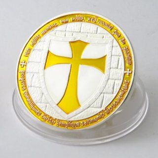 1oz Knights Templar 24k .999 Fine Silver Plated and Yellow Layered Cross Coin 