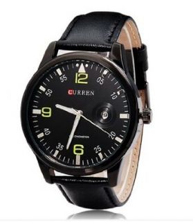 Curren 8116 Men's Round Dial Analog Watch with Date Display (Black) Clothing