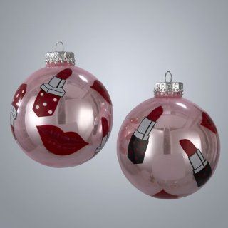 Pack of 4 Fashion Avenue Lipstick Pink Glass Ball Christmas Ornaments 3.25"  