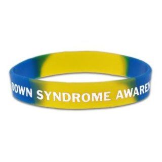Down Syndrome Silicone Rubber Blue and Yellow 7/16" x 8" Awareness Bracelet  Brooches And Pins  Sports & Outdoors