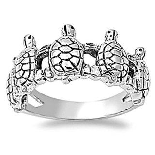 925 Sterling Silver Ring with Sea Turtle Inspired Design (10) Jewelry