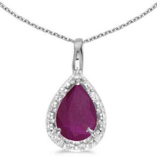 14k White Gold Pear Ruby Pendant with 18" Chain Chain Necklaces Jewelry