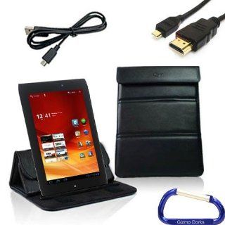 Gizmo Dorks Leather Case / Stand (Black), Micro USB Cable, and HDMI Cable with Carabiner Key Chain for the Acer Iconia Tab A100 Computers & Accessories