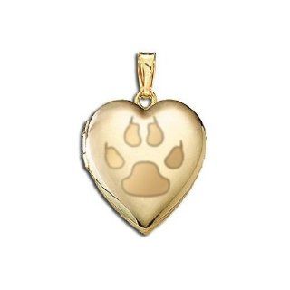 Solid 14K Yellow Gold Cats Paw Print" Sweetheart Locket 3/4 Inch X 3/4 Inch in Solid 14K Yellow Gold Locket Necklaces Jewelry