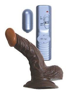 Real Skin Flexible Afro American Vibrating Curved Whopper Dong W/ Balls & Suction Base, 5inch, Brown Beauty
