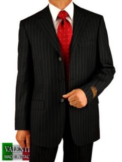 Italian Men Suits By Valenti Made in Italy Super 150's Worsted Wool Complete Suit with Three Button Jacket and Pants Black Chalk Stripe Pinstripe (54L) at  Mens Clothing store