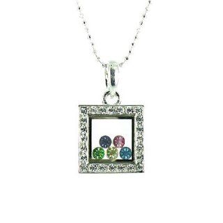 Clear Crystal and Multi Coloured on Silver Plated Square Shaker Necklace Jewelry