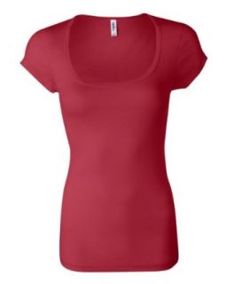 Bella   Ladies' Sheer Rib Longer Length Scoopneck T Shirt (X Large, Red) Fashion T Shirts
