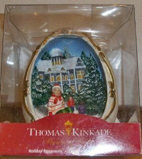 Kurt Adler Thomas Kinkade Sled Diorama Egg Shaped Licensed Christmas Ornament  Decorative Hanging Ornaments  