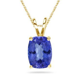 1.20 1.52 Cts of 7.5x5.5 mm AAA Cushion Tanzanite Solitaire Pendant in 18K Yellow Gold Jewelry