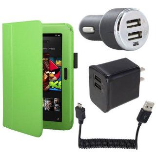 EEEKit 4 in 1 Accessories Bundle for Kindle Fire HD 8.9 Inch Tablet, Green Stand Case Cover + 2 USB Port Car Charger + Dual USB AC Wall Charger Adapter 5V 2.1A / 1A + Micro USB Male to USB A Male Spring Cable 18cm Computers & Accessories