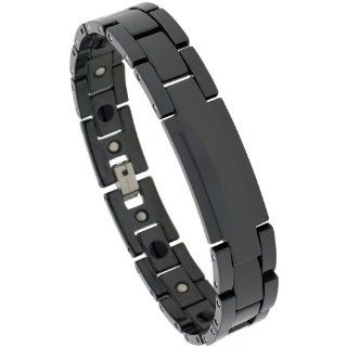 Ceramic Black ID Bracelet Magnetic Therapy, 7/16 inch wide, 8.5 inches long Jewelry