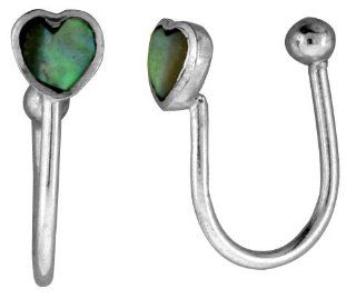 Small Sterling Silver Abalone Shell Heart Non Pierced Nose Ring (one piece) Jewelry