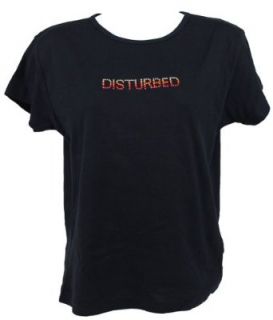 Rock Solid Shirts Disturbed Metal Stud Logo Juniors T Shirt   Medium   Black Clothing