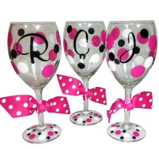 Initial Wine Glass by Advantage Bridal with Polka Dots   Polka Dot Wine Glass (Letter U) Kitchen & Dining