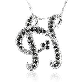 14k White Gold Alphabet Initial Letter H Black Diamond Pendant Necklace 0.20 carat Jewelry