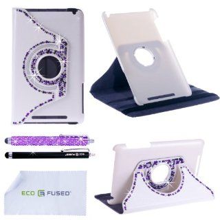 Nexus 7 Case   Rotating Faux Leather Bling Case Compatible with Google Nexus 7 (First Generation Only)   also includes 1 Bling Stylus Pen / 1 Long Stylus Pen / 1 ECO FUSED® Microfiber Cleaning Cloth   Cute Rhinestone Cover Perfect for Girls (Purple) C
