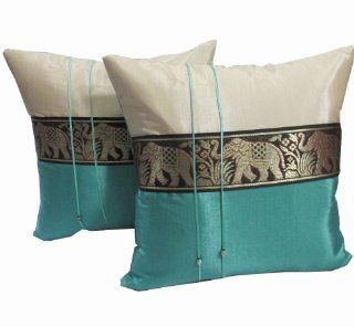2 Pieces Thai Royal Elephant Thai Silk Pillow Case, for Your Decoration Sofa, Bed or in Your Car and also Outdoor Furniture, Size 16"x16"  Throw Pillows  