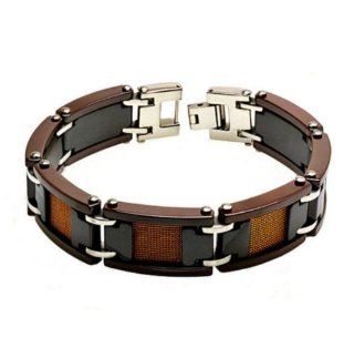 Style # CCB44 TY0 Tri Color Black Ceramic and Rose Gold Quality Plated Mesh Men's Designer Bracelet   approx. 15 mm x 8.5 inches Jewelry