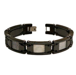 Style # CCB85 TY0 Two Tone Black Ceramic & Stainless Steel Mesh Men's Designer Bracelet   approx. 15 mm x 8.5 inches Jewelry
