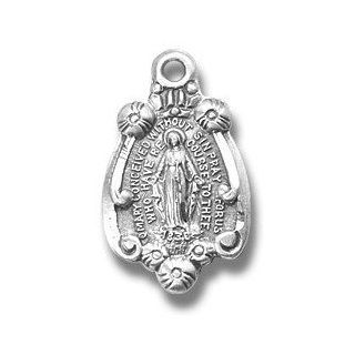 Sterling Silver Medal Small Fancy Miraculous Medal Mother of God St. Mary with 18" Stainless Chain Jewelry