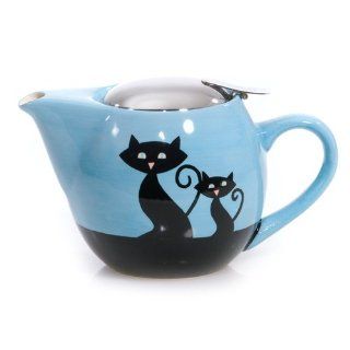 HuesNBrews Cattitude Infuser 17 Ounce Blue Teapot, 1 Pack Kitchen & Dining