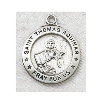 Sterling Silver St. Thomas Aquinas Medal Round with 20" Rhodium Chain in Gift Box, Patron Saint of (Patronage) Academics, Against Storms, Against Lightning, Apologists, Book Sellers, Catholic Academies, Catholic Schools, Catholic Universities, Chastit